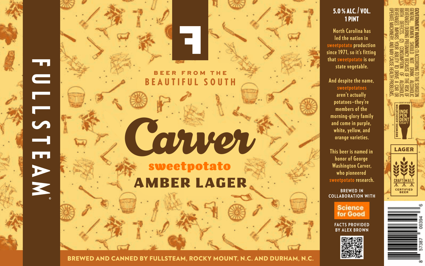 Carver sweetpotato amber lager label