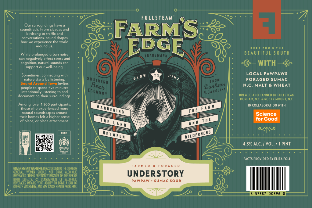 Farm's Edge Understory pawpaw and sumac sour can label from Fullsteam Brewery in Durham NC